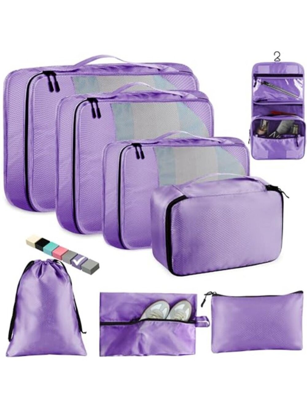 8 Piece Packing Cubes Set Travel Luggage Organizer Shoe Toiletry Bag Purple
